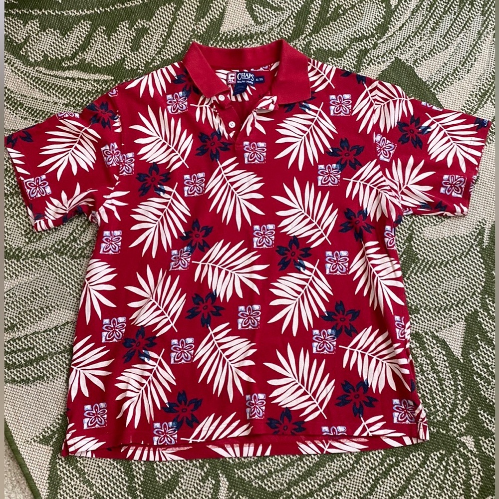 CHAPS Ralph Lauren Polo Shirt size XL All Over Print Tropical Patriotic Colors
